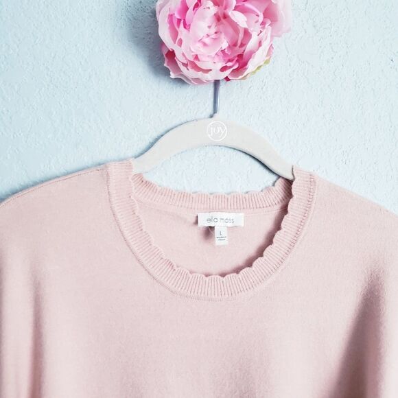Anthropologie Ella Moss Baby Pink Scalloped Puff Sleeve Sweater - Picture 4 of 6